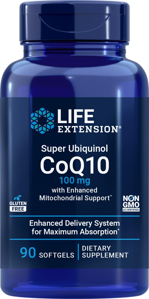 Life Extension COQ10 Super Ubiquinol 100mg avec support Mitochondrial amélioré, 90 Softgels