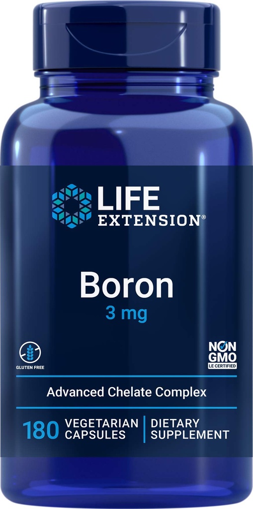 Prolongation de la durée de vie Boron 3mg 180 gélules - Complexe triple Boron avec citrate de bore, glycinate, Aspartate - Capsules de 3 mg - amélioré avec la vitamine B2