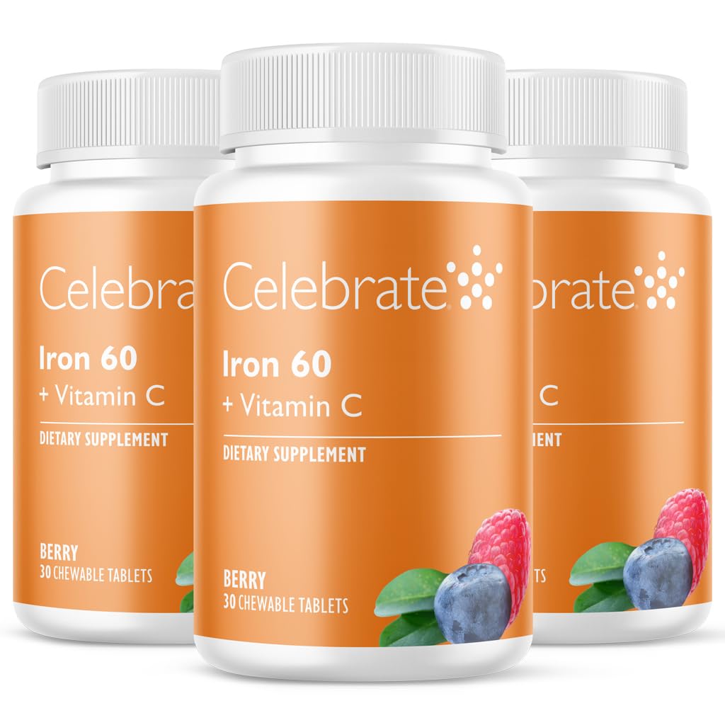 Celebrate Vitamine Eisen-Ergänzung mit 60mg Eisen & Vitamin C – Berry Chewables für Bariatric Patients, Magen-Bypass & Sleeve Gastrectomy Support – 30 Tabletten für die Pflege der Nachchirurgie