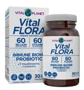 Vital Planet - Vital Flora Immune Support Probiotic, 60 Billion CFU, Diverse Strains, Organic Mushroom Supplement Blend mit Präbiotika, Digestive Health Probiotics für Frauen und Männer 30 Kapseln