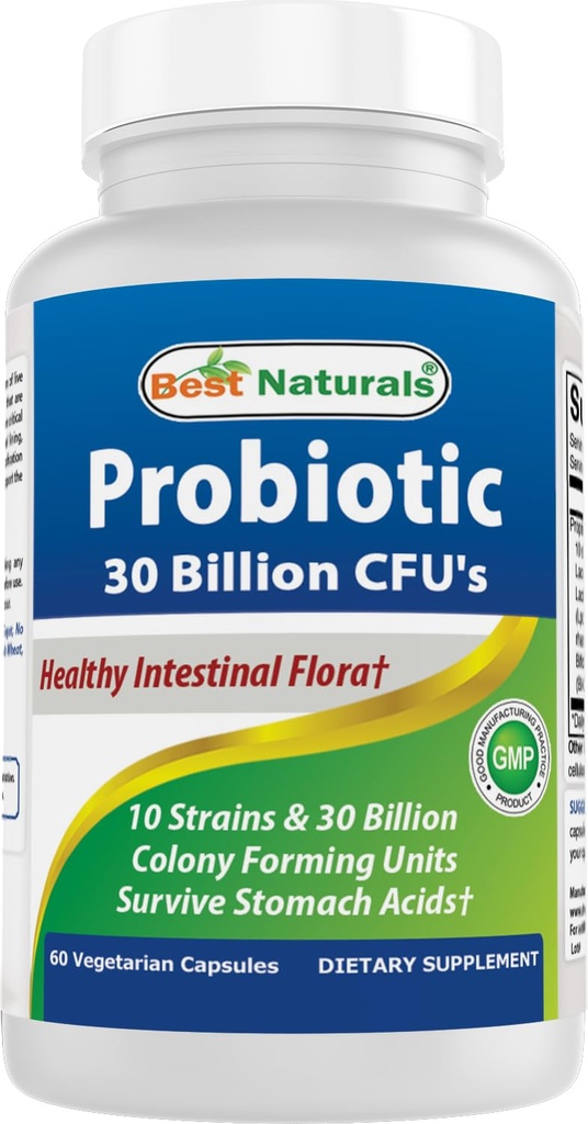 Best Naturals Probiotische 10 Stämme & 30 Milliarden CFU Darmflora, 60 Veggie-Kapseln (60 Count (Paket von 1))