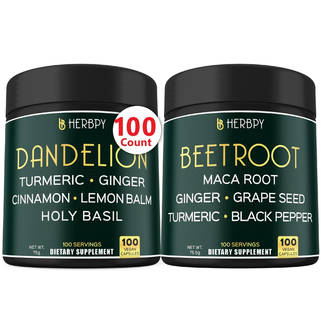Ensemble 6in1 Supplément de dandelion et 6in1 Capsules de racine de betterave - Soutien digestif, immunitaire et la santé cardiaque