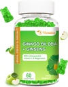 240MG Ginkgo Biloba Gummis mit Ginseng und Magnesium, Ginko Biloba ergänzt Gummis für Gehirn Fokus, Stimmung und Gedächtnis für Erwachsene, 60 Cts