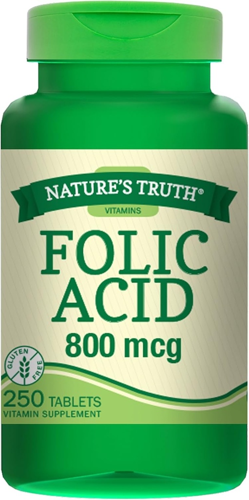 Nature's Truth Folic Acid 800 Mcg 250 Tabs, 250 Count (Pack of 3)
