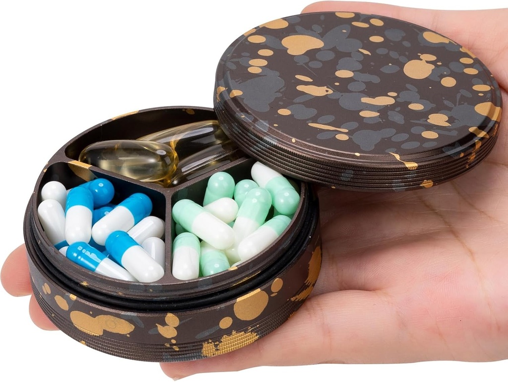 3 Compartiment organisateur de pilules métalliques - étui de voyage portable pour la purse de poche, contenant de médecine quotidienne, support d'huile de vitamines et de poisson, boîte de supplément