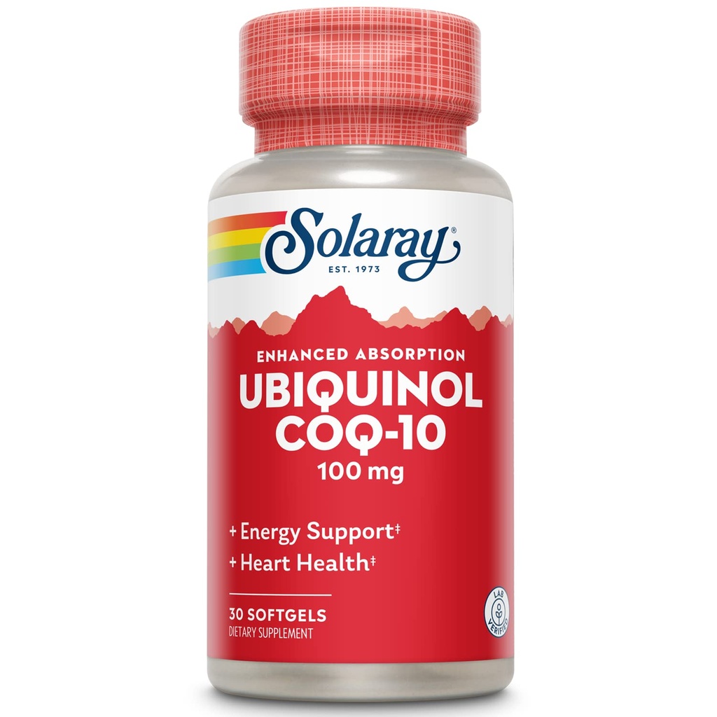 Solaray Ubiquinol CoQ-10 100mg Enhanced Absorption Softgels - Ubiquinol CoQ10 Supplement für Herren & Frauen, Coenzym Q10-30 Softgels