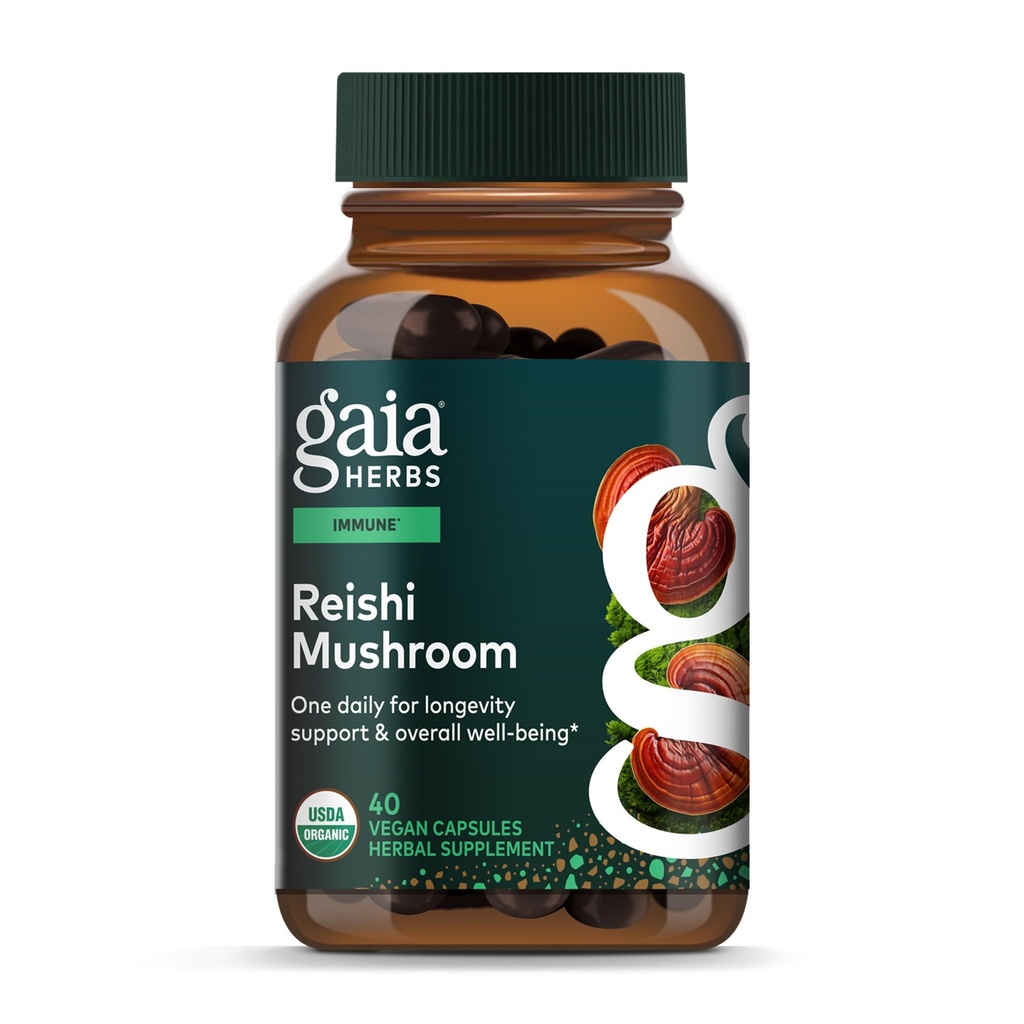 Gaia Herbs Reishi Mushroom - Hilft ein gesundes Immunsystem zu erhalten & unterstützt Herzgesundheit - Adaptogen Kräuterergänzung für Langlebigkeit Unterstützung - 40 Vegan Liquid Phyto-Capsules (40-Day Supply)