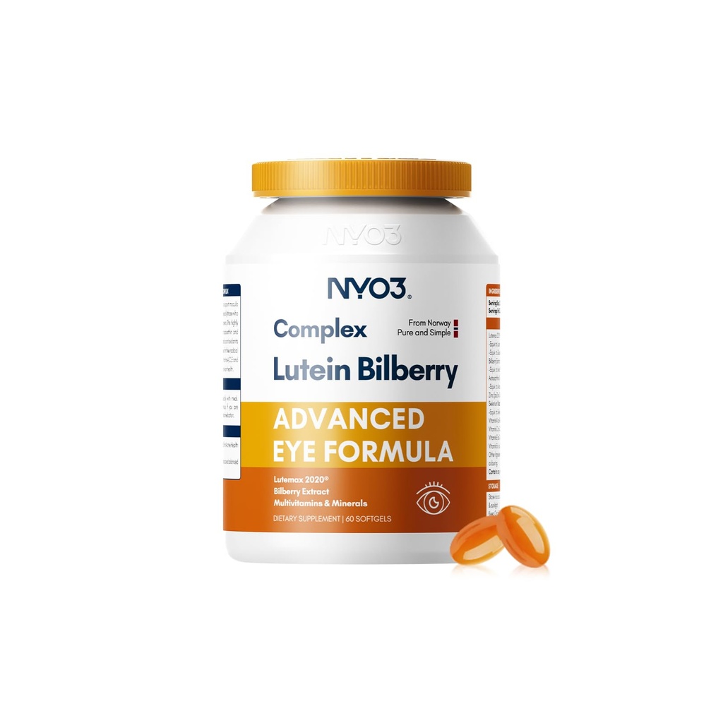 NYO3 Augen-Vitamine mit Lutein und Zeaxanthin, gemalte Augenformel,Gefördert von NIH, Fortgeschrittene Bilberry & Astaxanthin,Vitamine A, C, E, B12 & Minerals, Augengesundheit & Vision Protection, 60 Softgels