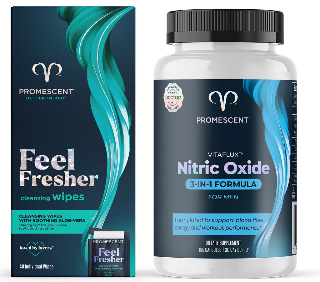 Wipes fluorescentes pour adultes et VitaFLUX Supplément à oxyde nitrique triple puissance pour performance masculine, stamina, énergie, récupération - L Arginine 2000mg, L Carnitine 1000mg, zinc, magnésium - Amino A