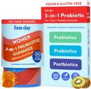 PREMIER JOUR Femmes 3-en-1 Gommies probiotiques – Prébiotique + Probiotique + Supplément postbiotique – Soutient la santé digestif et buccodentaire, la fonction immunitaire et les niveaux d'énergie – 30 jours d'approvisionnement