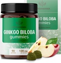 HERBAMAGinkgo Biloba Gummies - 120mg Ginkgo Biloba Kräuter für Brain Support - Vegan, Non-GMO Brain Focus & Clarity Supplement - 90 Pectin-Based Apple-Flavored Chews