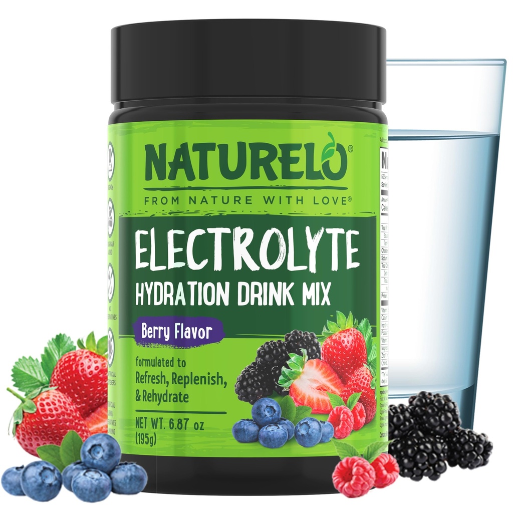 NATURELO Elektrolyt-Pulver, Hydration und Mineral-Getränk-Mix, Sugar Free & Non-GMO Berry Flavor 50 Servierungen