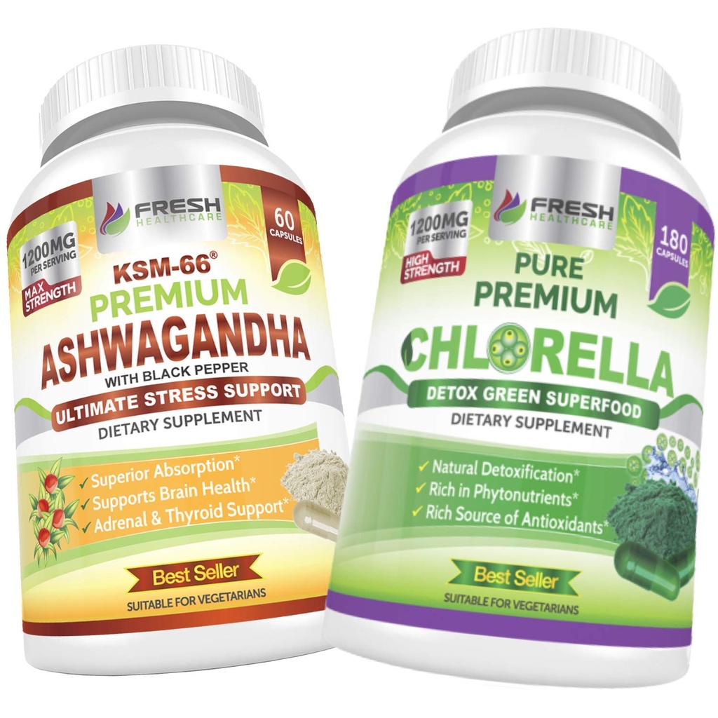 FRESH HEALTHCARE Ashwagandha KSM 66 und Chlorella Detox Superfood - Bundle