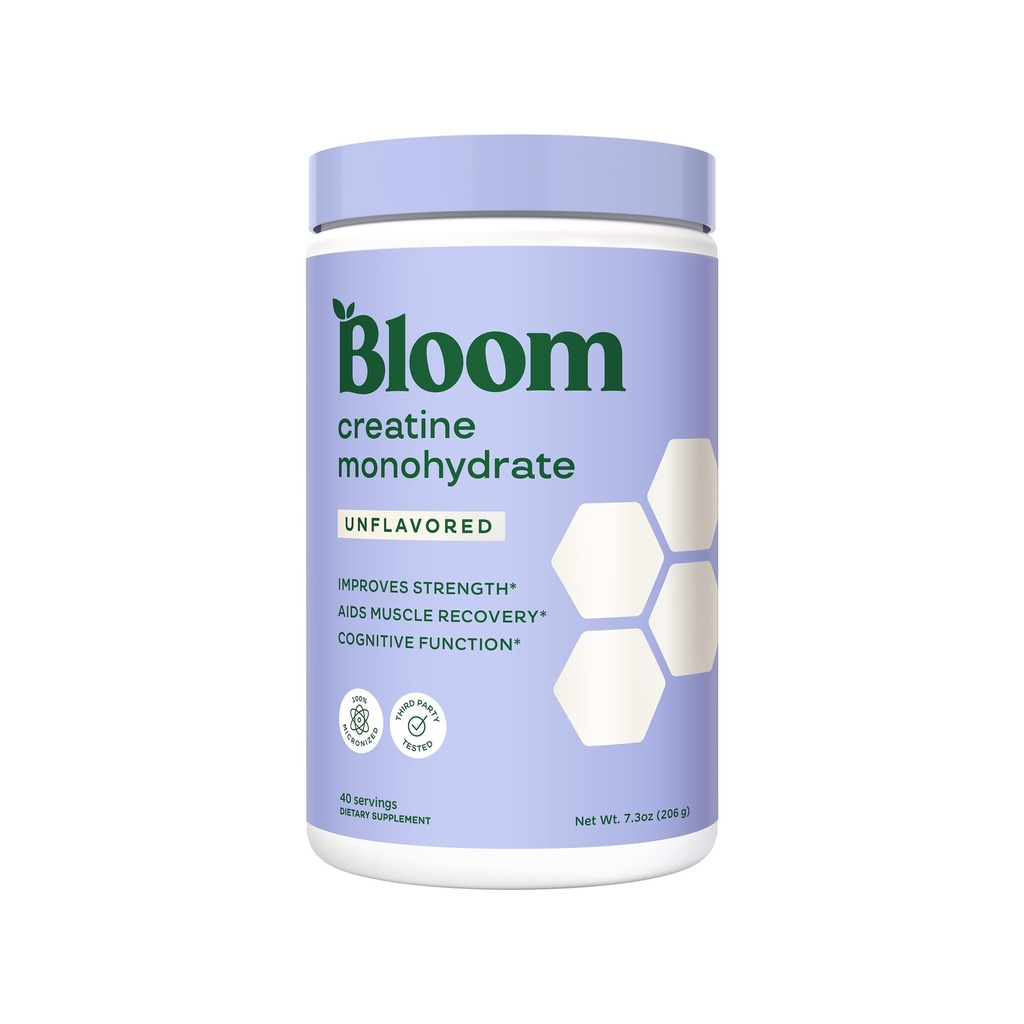 Bloom Nutrition Creatine Monohydrat-Pulver, 5g Micronized Creatine per Servieren, unterstützt Muskelrückgewinnung, Stärke, Ausdauer, Pre- oder Post Workout, Glutenfrei, Non GMO, Unflavored, 40 SVG, 7,3 Unze