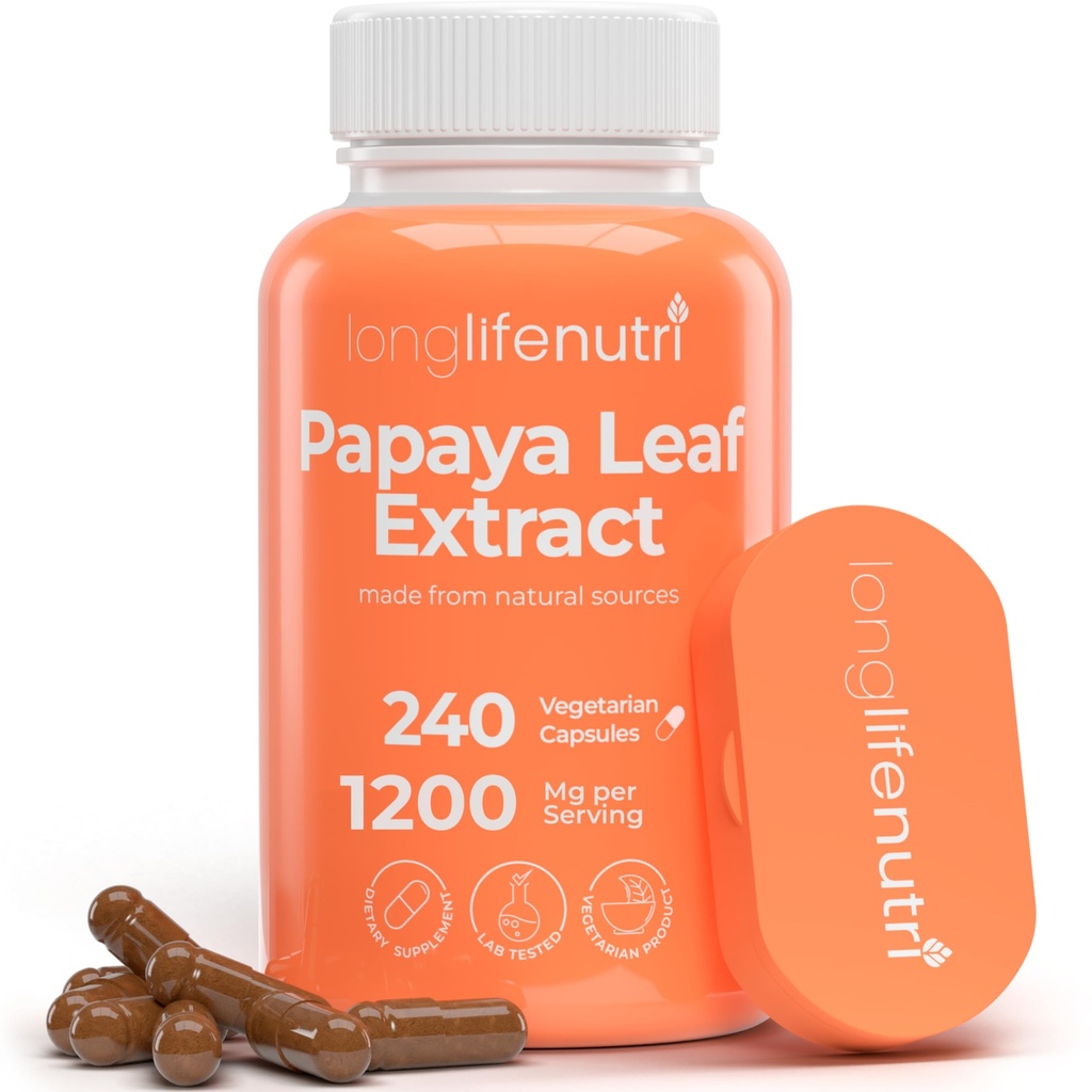 LongLifeNutri Papaya Blatt Extrakt Ergänzung 1.200mg pro Servieren - 240 Vegetarische Kapseln, 4-Monats-Versorgung, von Carica Papaya für tägliche Wellness, GMP zertifiziert, Made in USA