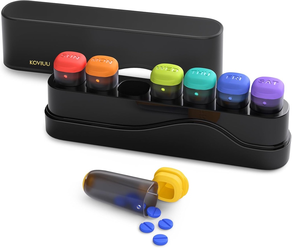 Wöchentliche Pille Organizer 1 Mal am Tag, Detachable Pille Box 7 Tag, Reise Pille Fall, Einmal täglich Medikamente Dispenser, Woche Pillenhalter Container für Vitamin, Medizin, Supplement, Pillbox, Schwarz