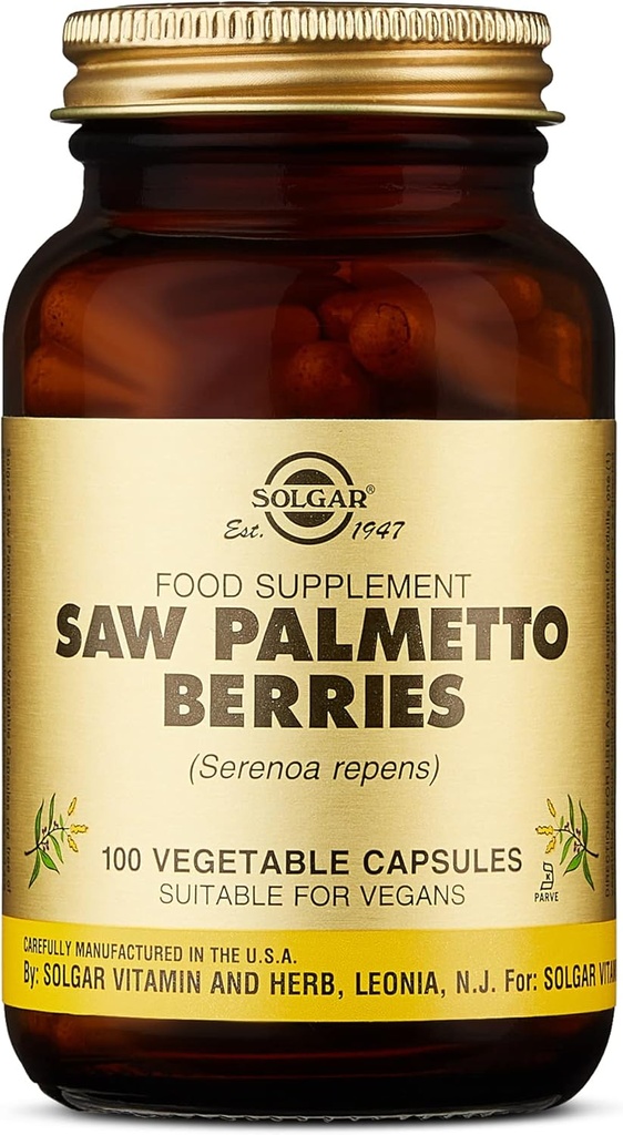Solgar Saw Palmetto Beeren, 100 Gemüse Kapseln - Männer Gesundheit - Volle Potenz - Non-GMO, Vegan, Glutenfrei, Dairy Free, Kosher - 100 Servierungen