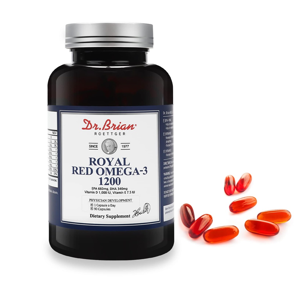Dr. Brian Royal Red Omega 3 1200, Fish Oil Supplement mit EPA und DHA Omega3 Fischöl enthält Vitamin D,E Omega-3 Unterstützung für körperliche Gesundheit - 90 Soft Gels