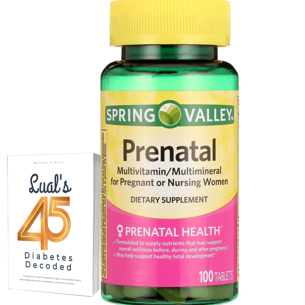 Spring Valley Prenatal Multivitamin 100 Tabletten, Pränatale Vitamine für Frauen, Schwangerschaft Must Haves Folate Supplement, Bundle mit Lualls 45 Diabetes Decodiert