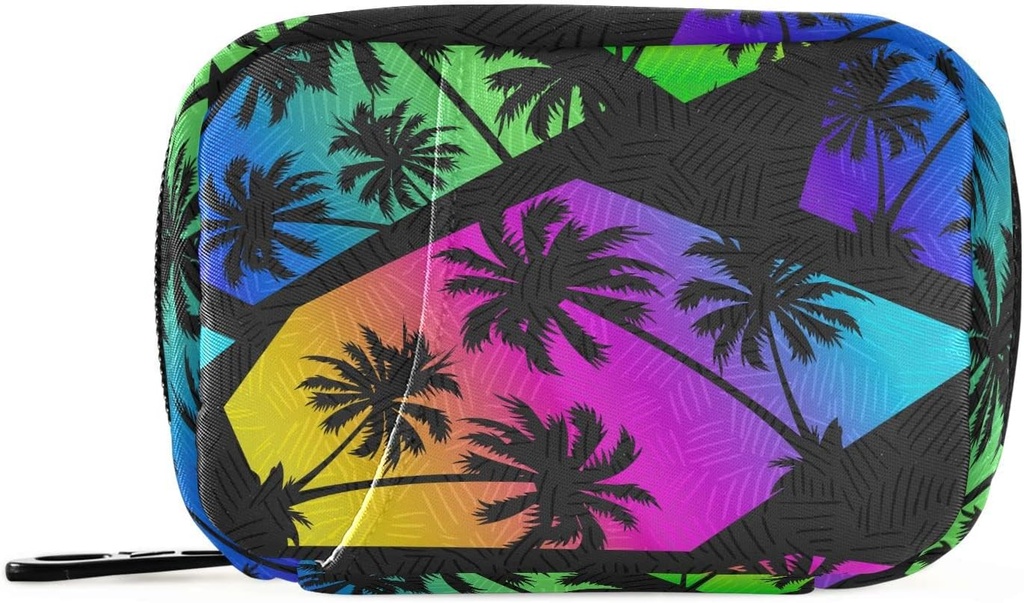 Pille Box Bunte Geometrie Palm Bäume 7 Tage Pille Fall Reisen Pille Organizer Tasche mit Reißverschluss Tragbare Wöchentliche Vitamin Medizin Ergänzung Halter Tasche
