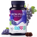 LIVS Eisenergänzung für Frauen und Männer mit Vitamin C, A, B3, B5, B6, B12, Biotin, Zinc & Folate | Non-GMO, Gluten Kostenlose Kauergänzung als Gummy für Energie Boost & Anemia Unterstützung - - 90 Count
