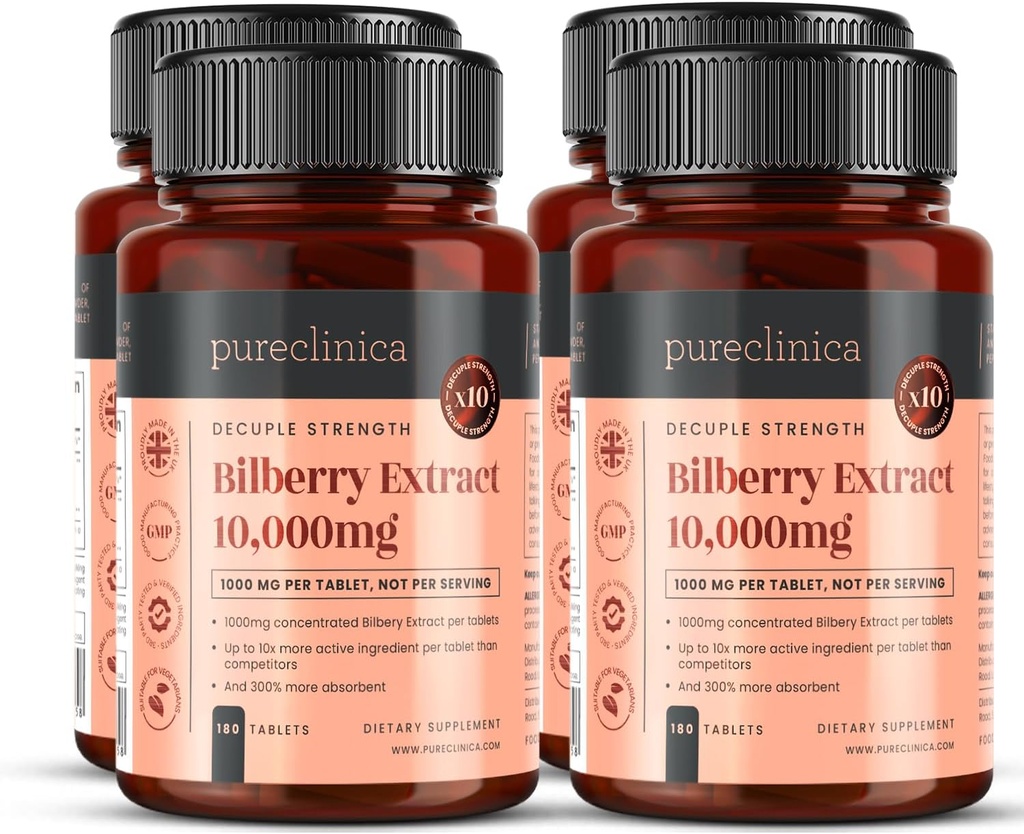 Bilberry Extract 10.000mg x 720 Tabletten (4 Flaschen) - 10 X Mehr anthocyanidine pro Tablette Than Most Others
