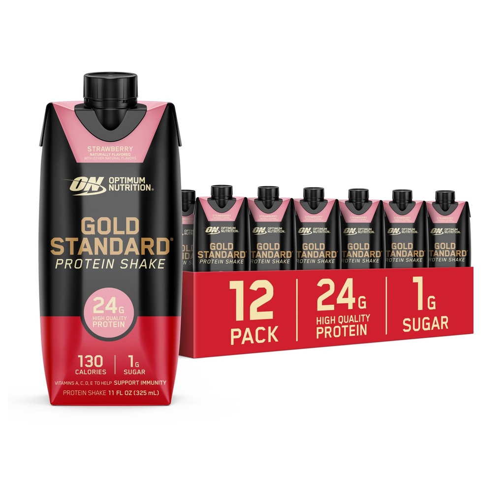 Optimum Nutrition Gold Standard Protein Shake, 24g Protein, Ready to Drink Protein Drinks, Erdbeere, 11 Fl Oz, 12 Count (Pack of 1) (Packaging May Vary)
