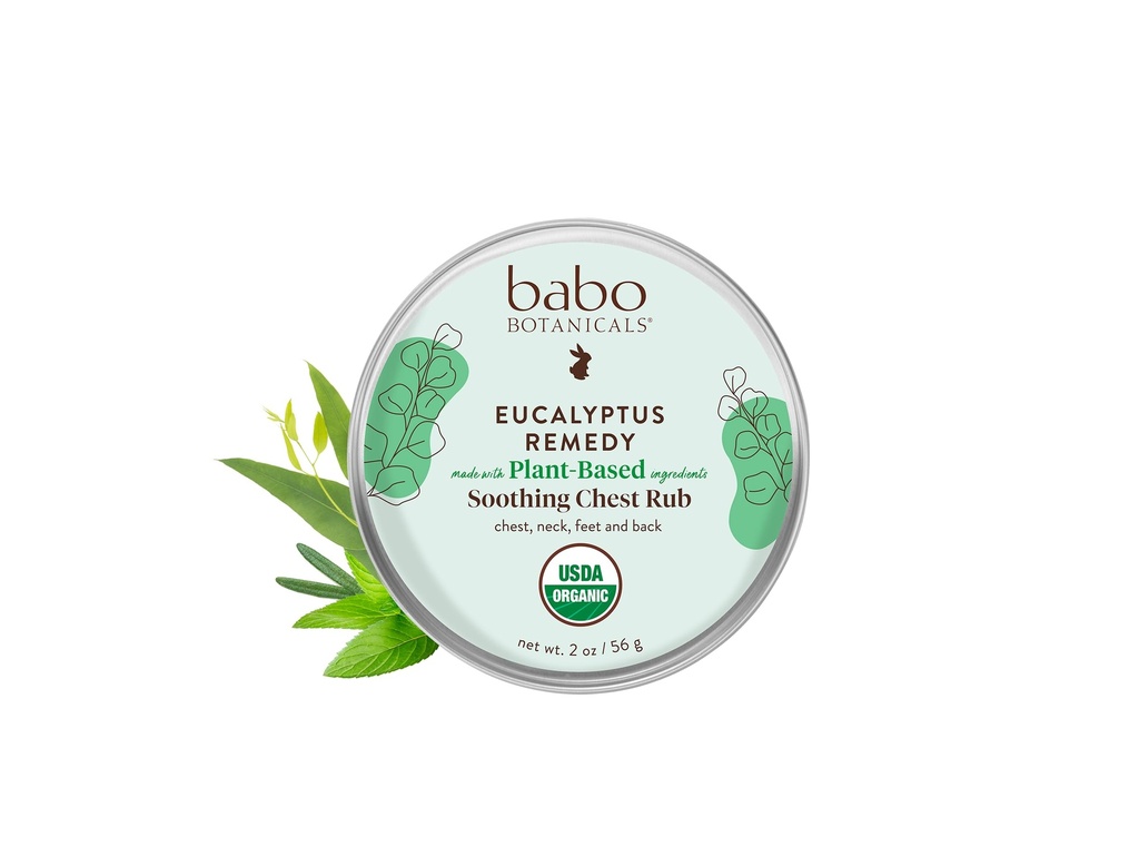 Babo Botanicals Eucalyptus Remedy Poitrine apaisante - USDA Organic - Relief calmant avec des huiles essentielles eucalyptus, lavande et romarin - Fabriqué sans Camphor ou pétrole - Pour les 3 ans et plus