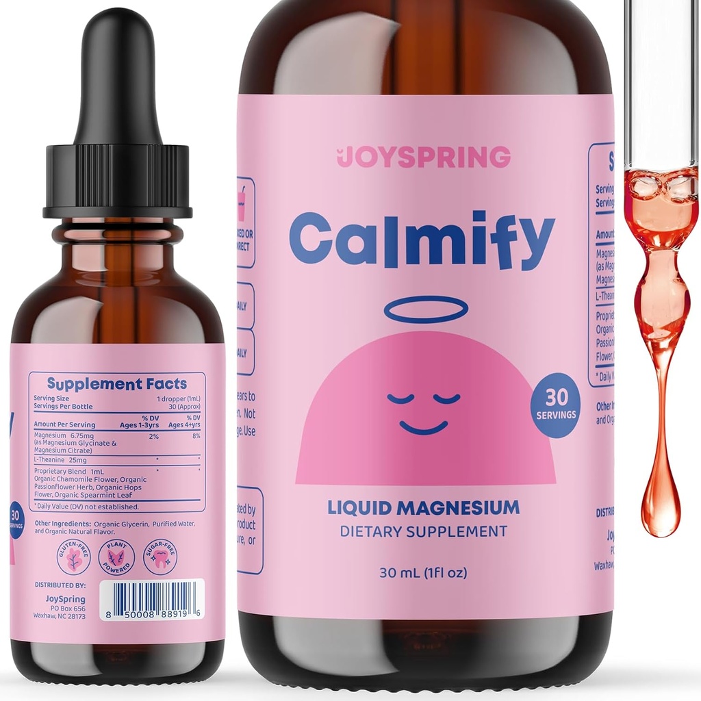 JoySpring beruhigen Magnesium Citrat Flüssigkeit für Kinder - Zuckerfrei, Glutenfreie Beruhigungsergänzung mit Kamille - Natürliche Unterstützung für Kinder & Jugendliche (1 fl oz) 30 Servietten