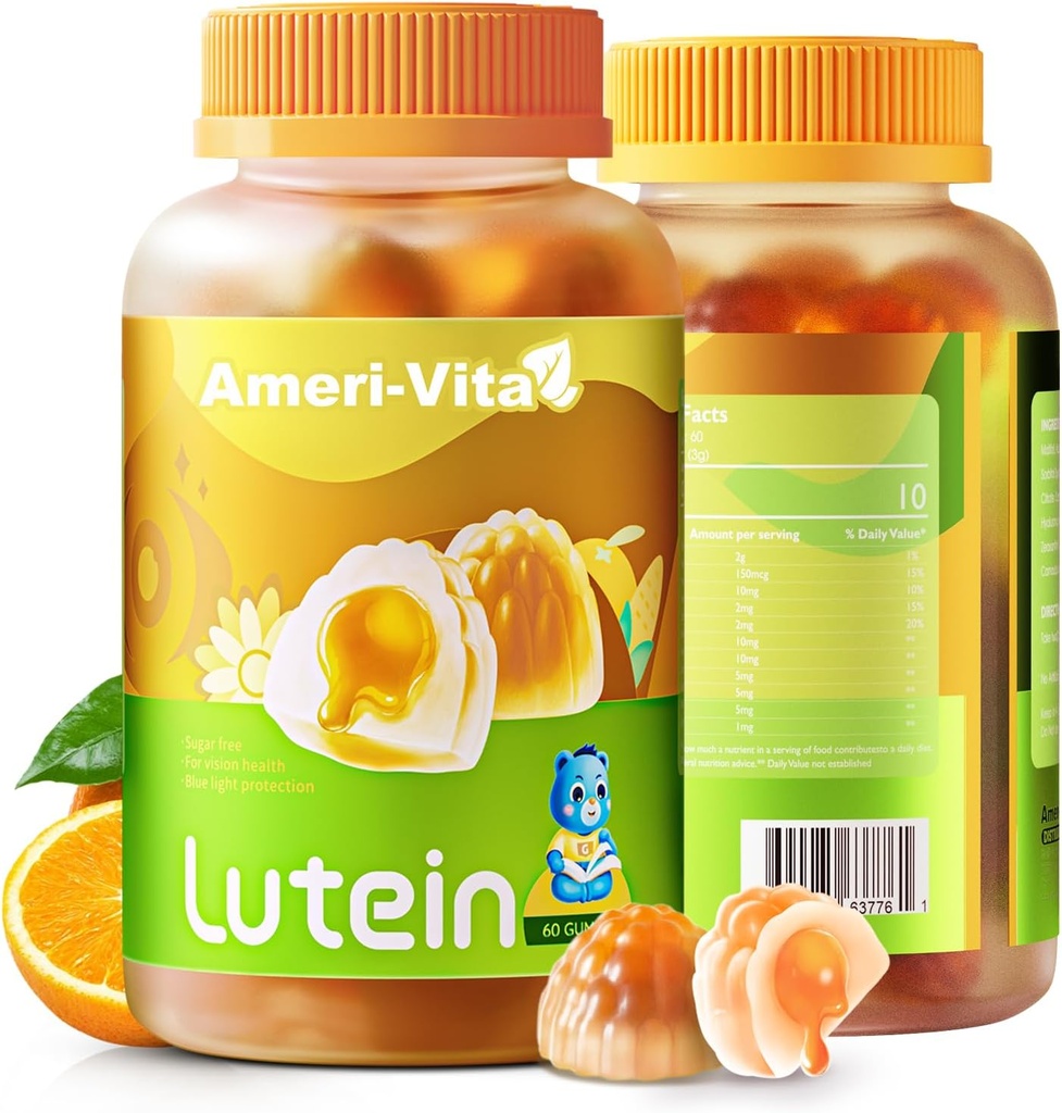 Sugar Free Lutein 5mg Gummi für Augen Gesundheit: mit 1mg Zeaxanthin, Lutein ergänzt Augen Vitamine Gefüllte Gummi Lutein Ergänzung für Vision und blauen Lichtschutz,Orange Flavor, 60 Count