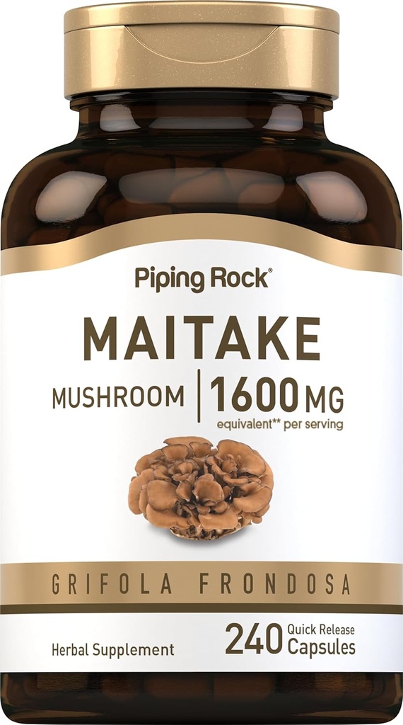 Extrait de Champignon de Piping Rock Maitake 1600 mg 240 capsules Supplément à base de plantes non-OGM, sans gluten
