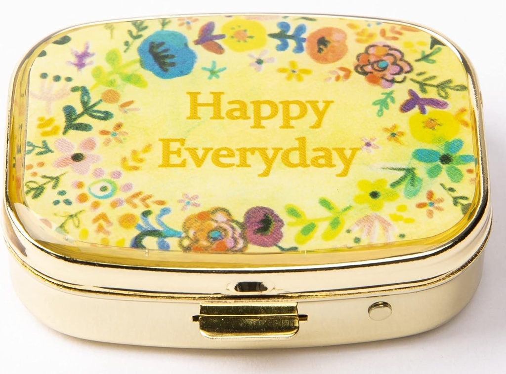 AmyZone Metall Pille Organizer Travel Friendly Portable Compact Pille Box Süße Pille Fall Vitamine/Tylenol/Fish Oil/Supplements/Meds/Tablet für Geldbeutel/Pocket (Happy Everyday)