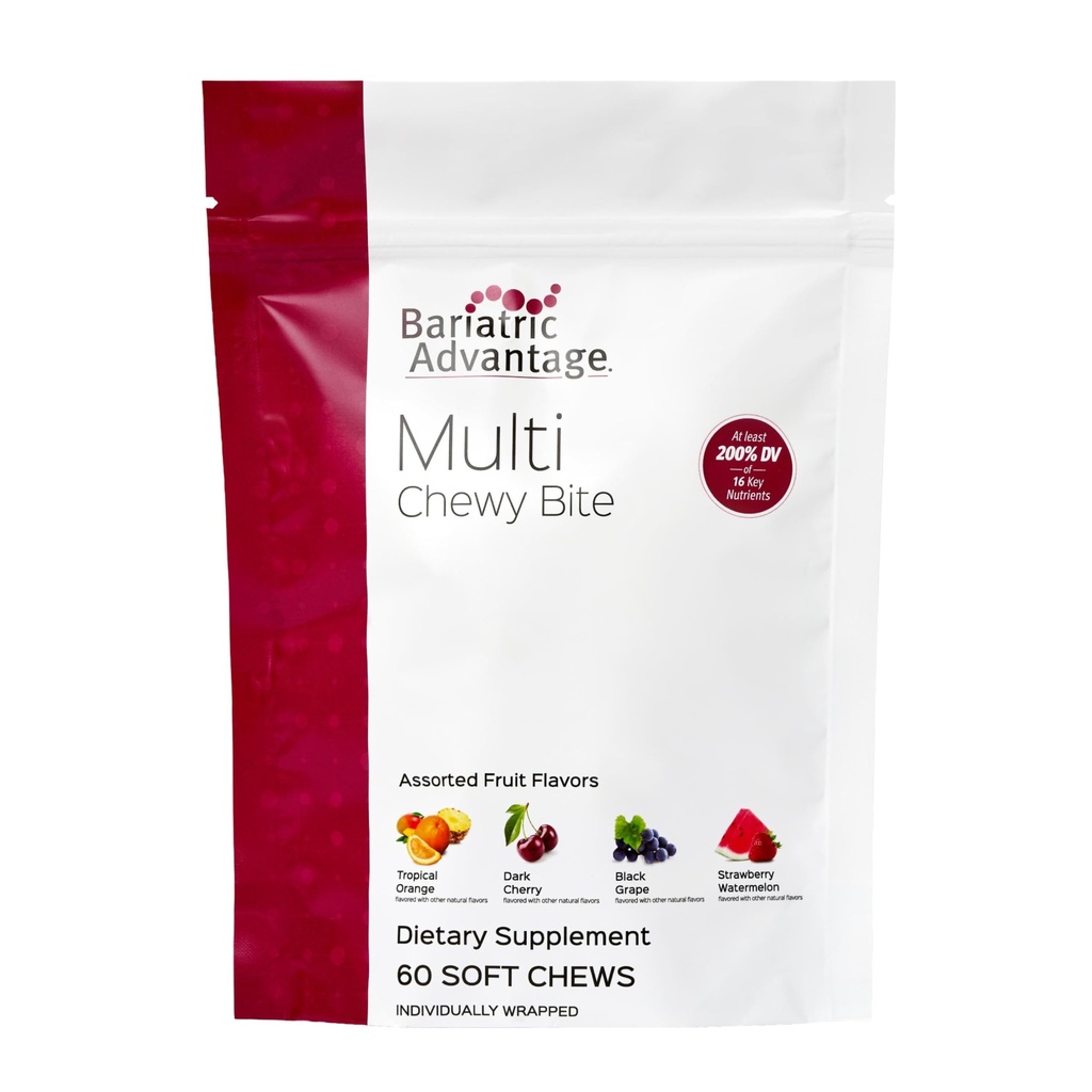 Bariatric Advantage Multi Chewy Bite - Soft Chew Multivitamin für Bariatric Surgery Patienten - Kaubares Multivitamin mit Folsäure, Vitamin D3 &amp; Mehr - Gesortierte Frucht Geschmack - 60 Zähler