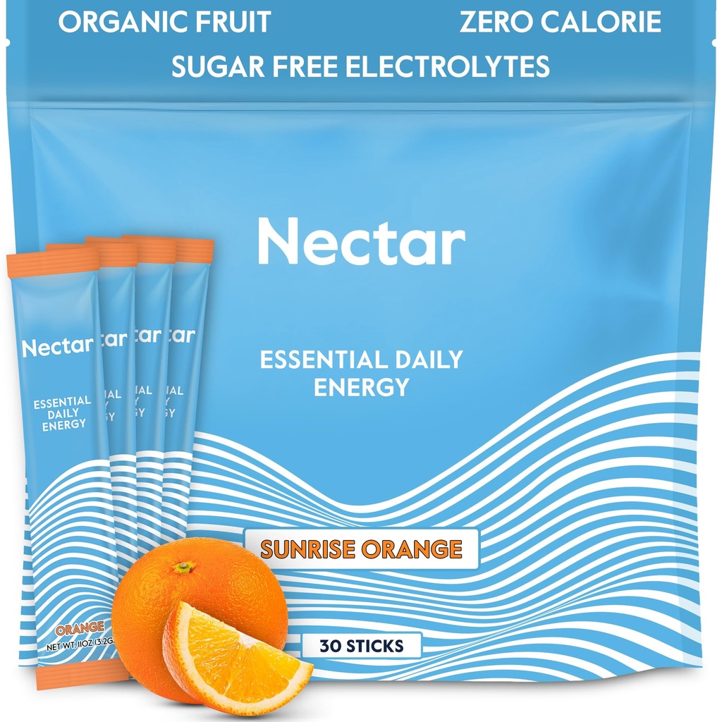 Nectar Energy Booster - Organic Caffeine, B12 & Elektrolyte - Sugar Free & Zero Calorie – Healthy Coffee, Energy Drink & Soda Alternative – Hydration & Energy Supplement (Orange 30 Powder Packets)