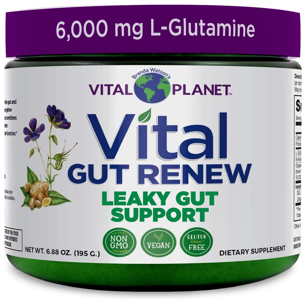 Vital Planet - Vital Gut Renew Powder Supplément pour la réparation de Gut avec L-Glutamine, Marshmallow et Ginger Root, DGL Racine de réglisse et Aloe Vera biologique, L Glutamine 6000mg 6,88 oz