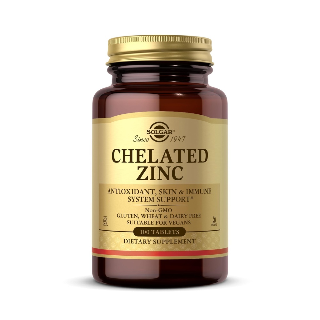 Solgar Chelat Zink, 100 Tabletten - Zink für gesunde Haut - Unterstützt Zellwachstum und DNA-Formation - Exerts Antioxidante Aktivität - Unterstützt ein gesundes Immunsystem - Nicht GMO, Glutenfrei - 100 Servierungen