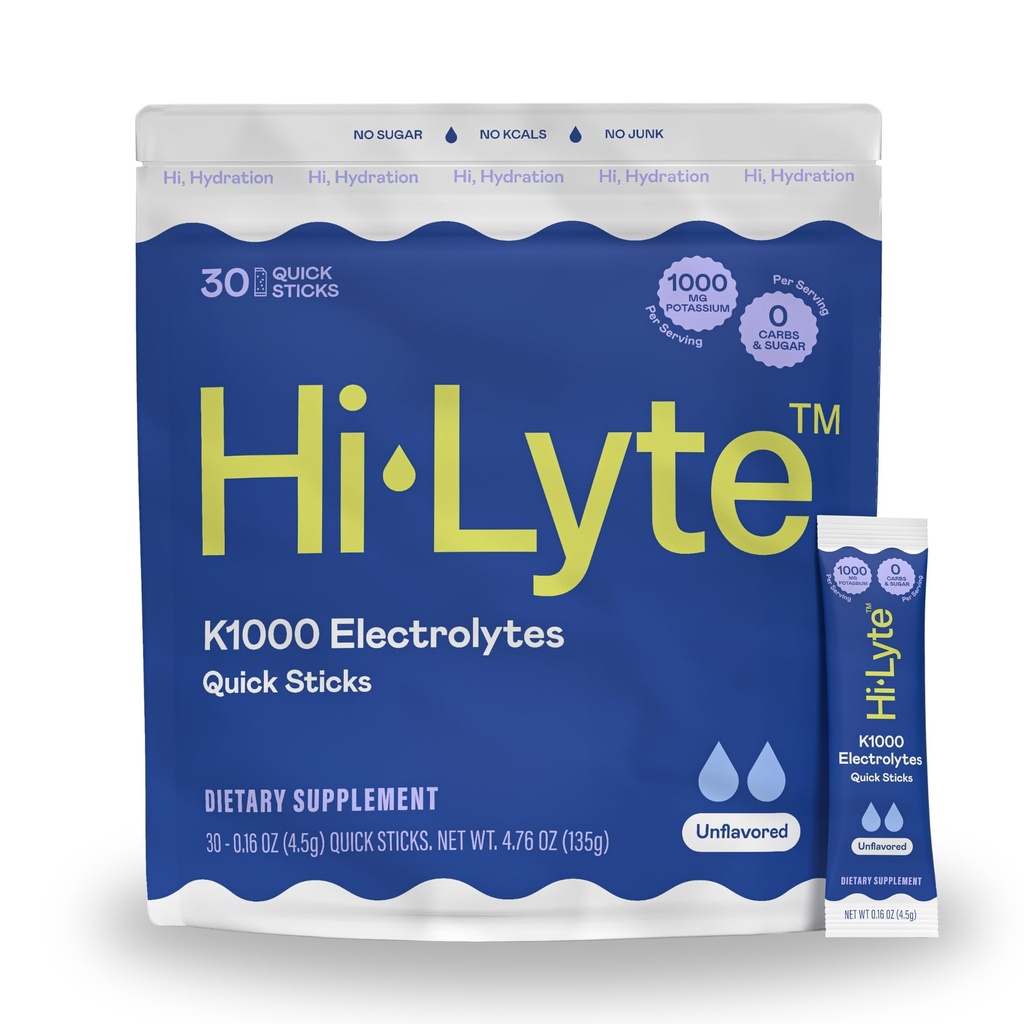 Hi-Lyte K1000 Elektrolyte Sticks Unflavored Keto & Performance, 30 Portionen