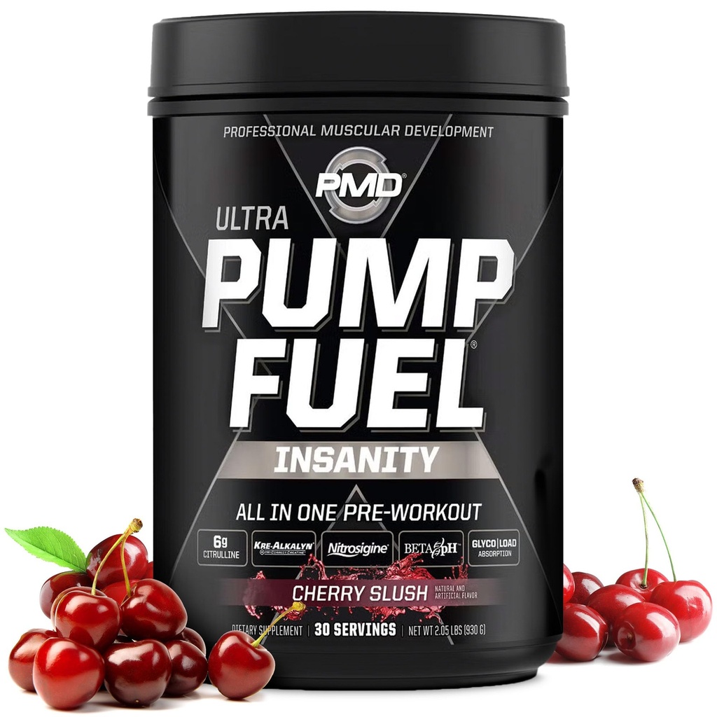 PMD Sports Pump Fuel Ultra Insanity - Premium Pre Workout Powder & Muskelpumpe, Großer Fokus, Endurance & Recovery, Premium Creatine, Arginine & Beta Alanine - Cherry Slush (30 Portionen)
