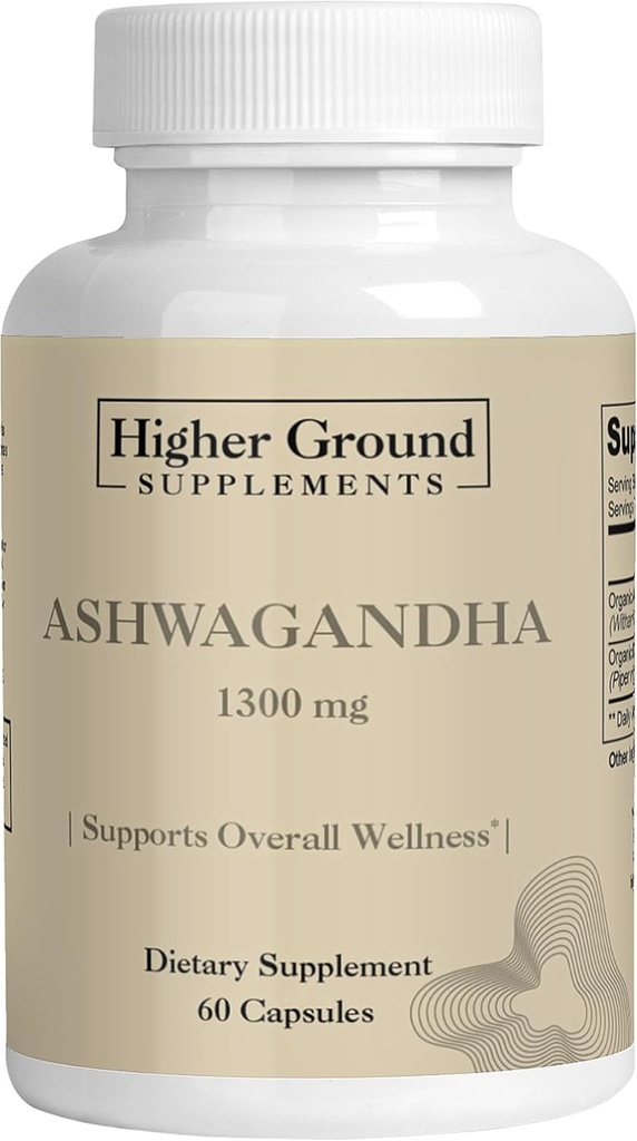 Ashwagandha mit schwarzem Pfeffer | Kräuter-Ergänzung für Stress Relief, Mood Enhancement, Immunsystem, kognitive Funktion, Hormon-Verordnung | Cholesterol-Level | Non-GMO | Gluten-Free | 60 Kapseln