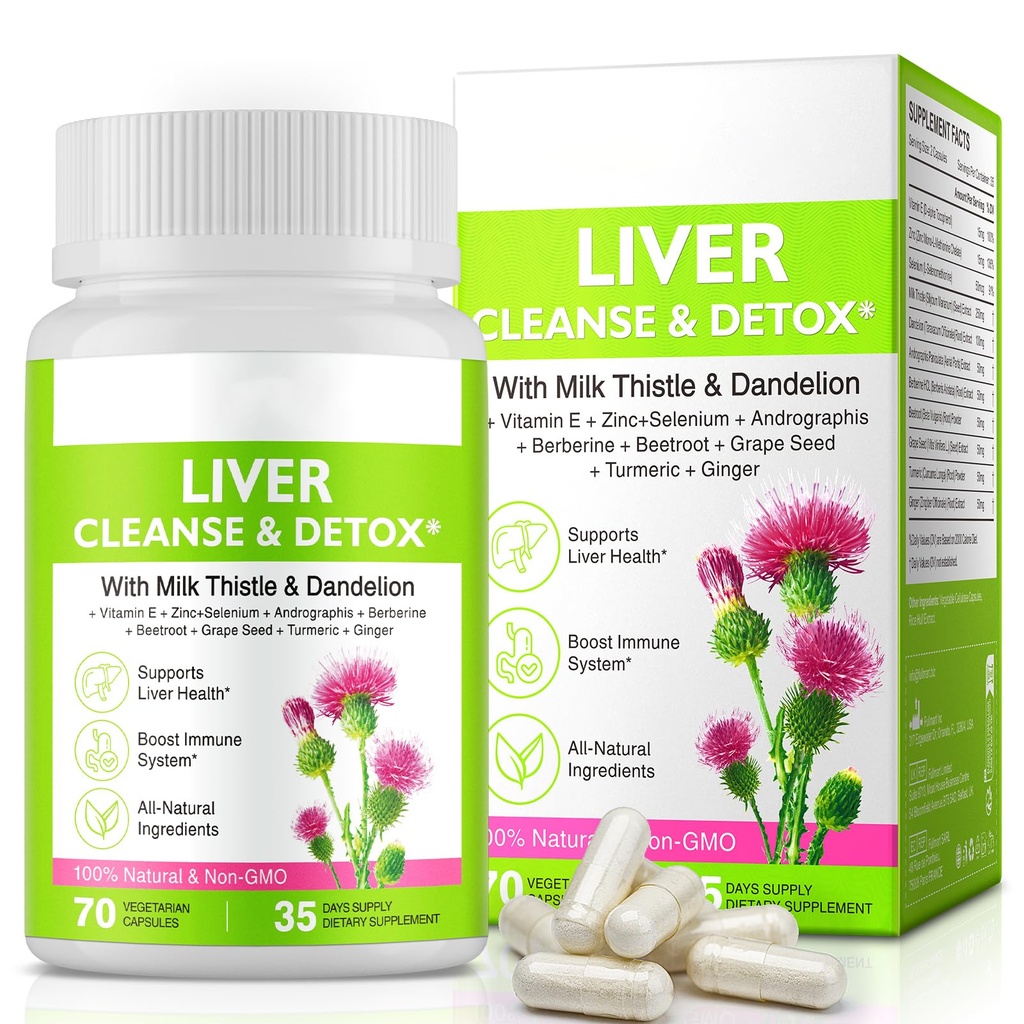 Liver Renew Cleanse Detox,Liver Cleanse Detox & Repair & Support |70 CapsulesHerHerbal Supplement für Lebergesundheit| Milk Thistle Dandelion Root mit 9 pflanzlichen Mineralien für Männer & Frauen