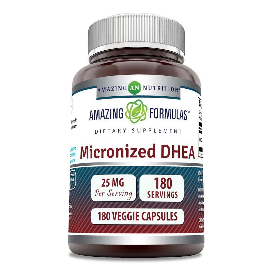 Erstaunliche Formeln Micronized DHEA 25mg 180 Veggie Kapseln Ergänzung | Non-GMO | Gluten Free | Made in USA | Ideal für Vegetarier | Dehydroepiandrosterone Kapseln für Männer und Frauen (1 Packung)