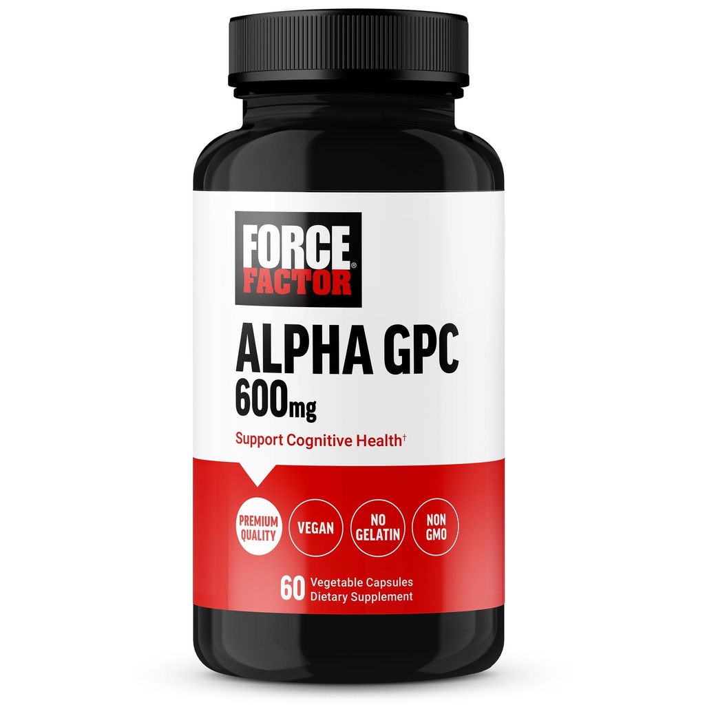 FORCE FACTOR Alpha GPC Brain Supplement für Speicher und Fokus, Mood Support Supplement mit Alpha GPC 600mg, Premium-Qualität, Vegan, Non-GMO, 60 Kapseln