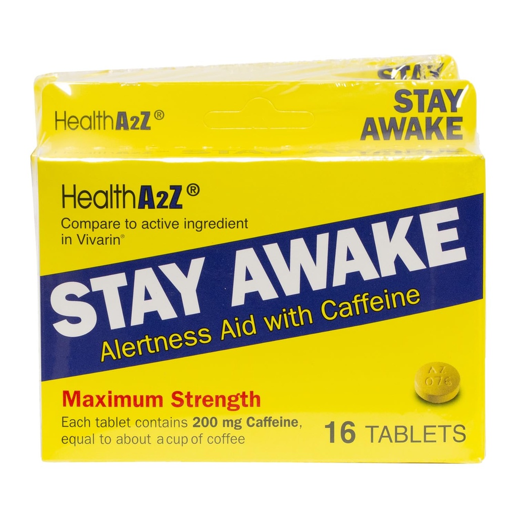 HealthA2Z® Restez à l'affût 200 mg de caféine. Aide d'alerte avec de la caféine.