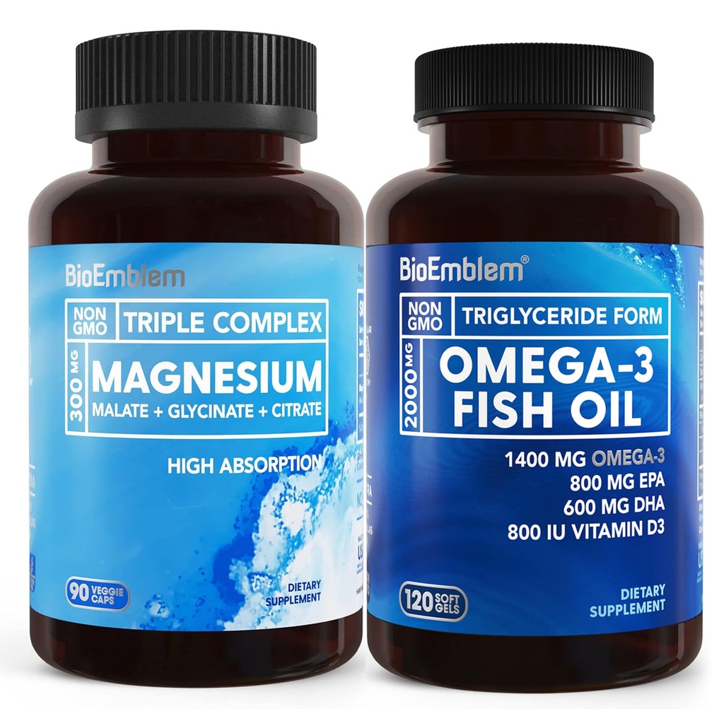BioEmblem Triple Magnesium Complex und BioEmblem Omega-3 Fischöl 2000mg