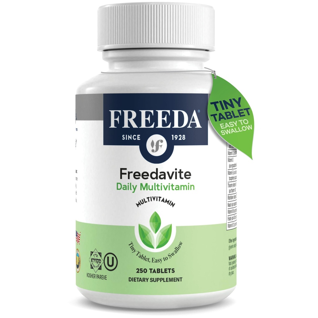 Freedavite Tiny Tablet - Moderate Multivitamin für Männer und Frauen - reines Vitamin A, C, D, E, B1, B2, B6, B12, Biotin, Calcium, Zink, Eisen, Magnesium, Manganese, Kupfer, Selen, Iodine - 250 Count