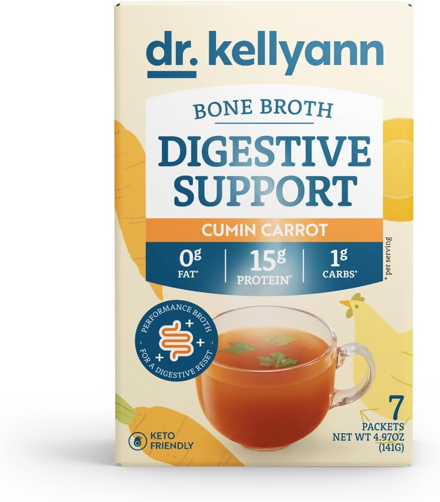 Dr. Kellyann Bone Broth + Verdauungshilfe Collagen Powder Packets (7 Servierungen, 1 Box), 16g Protein/Serving, 100% Grass-Fed hydrolysiertes Kollagenpulver, Keto & Paleo Friendly - Cumin Karotte