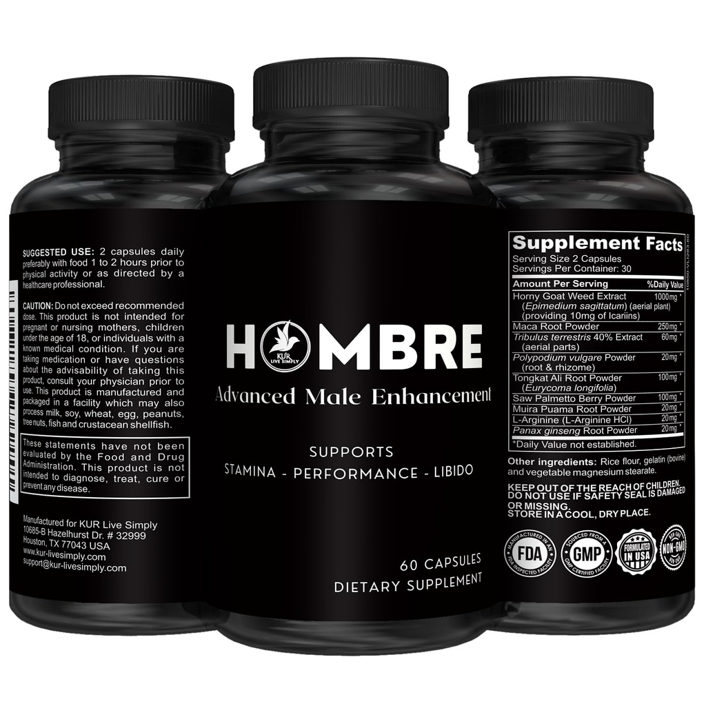Hombre Male Enhancing Supplement – 2 in 60 Tagen mit unseren Erweiterung Pillen für Männer Muskelwachstum hinzufügen – Größe, Stärke, Stamina – Ausdauer, Leistung, Energie-Booster - 60 Kapseln