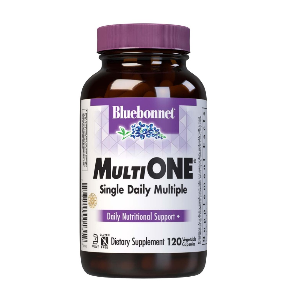 Bluebonnet Nutrition Multi One (avec fer) Capsules végétales, complément complet de vitamines multiples, vitamine B, sans gluten et sans lait, casher, 4 mois d'approvisionnement, 120 Compte