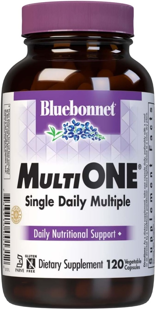 Bluebonnet Nutrition Multi One (avec fer) Capsules végétales, complément complet de vitamines multiples, vitamine B, sans gluten et sans lait, casher, 4 mois d'approvisionnement, 120 Compte