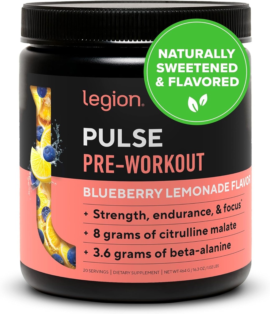 LEGION- All Natural Nitric Oxid Preworkout Trinken, um Energie zu steigern, Kreatin kostenlos, Natürlich süß, Beta Alanine, Citrulline, Alpha GPC (Blueberry Lemonade)